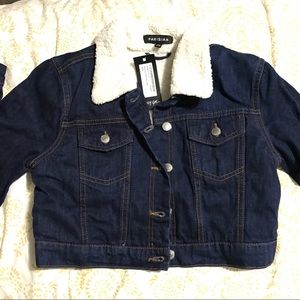 Nasty Gal Cropped Faux Shearling Denim Jacket